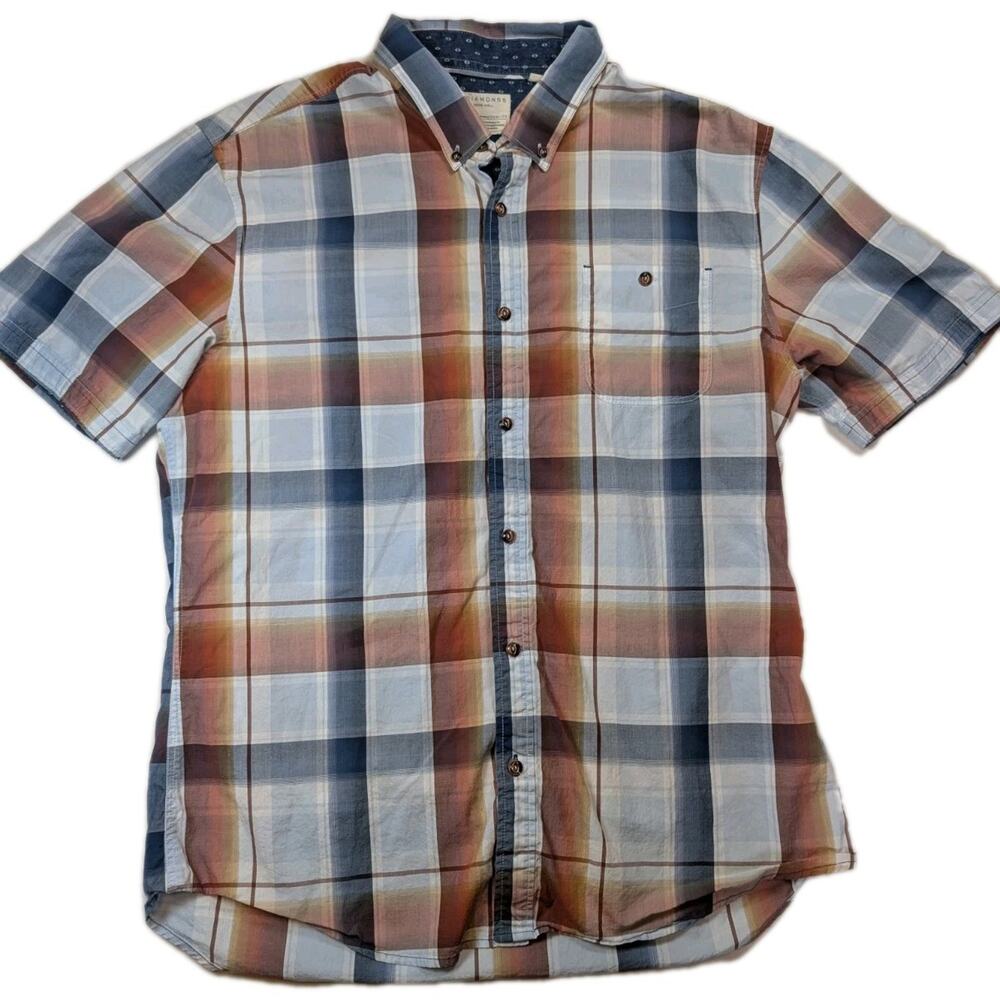 7 Diamonds Madewell Mens Plaid Button Up Shirt XL Short Sleeve Cotton Coastal Ca